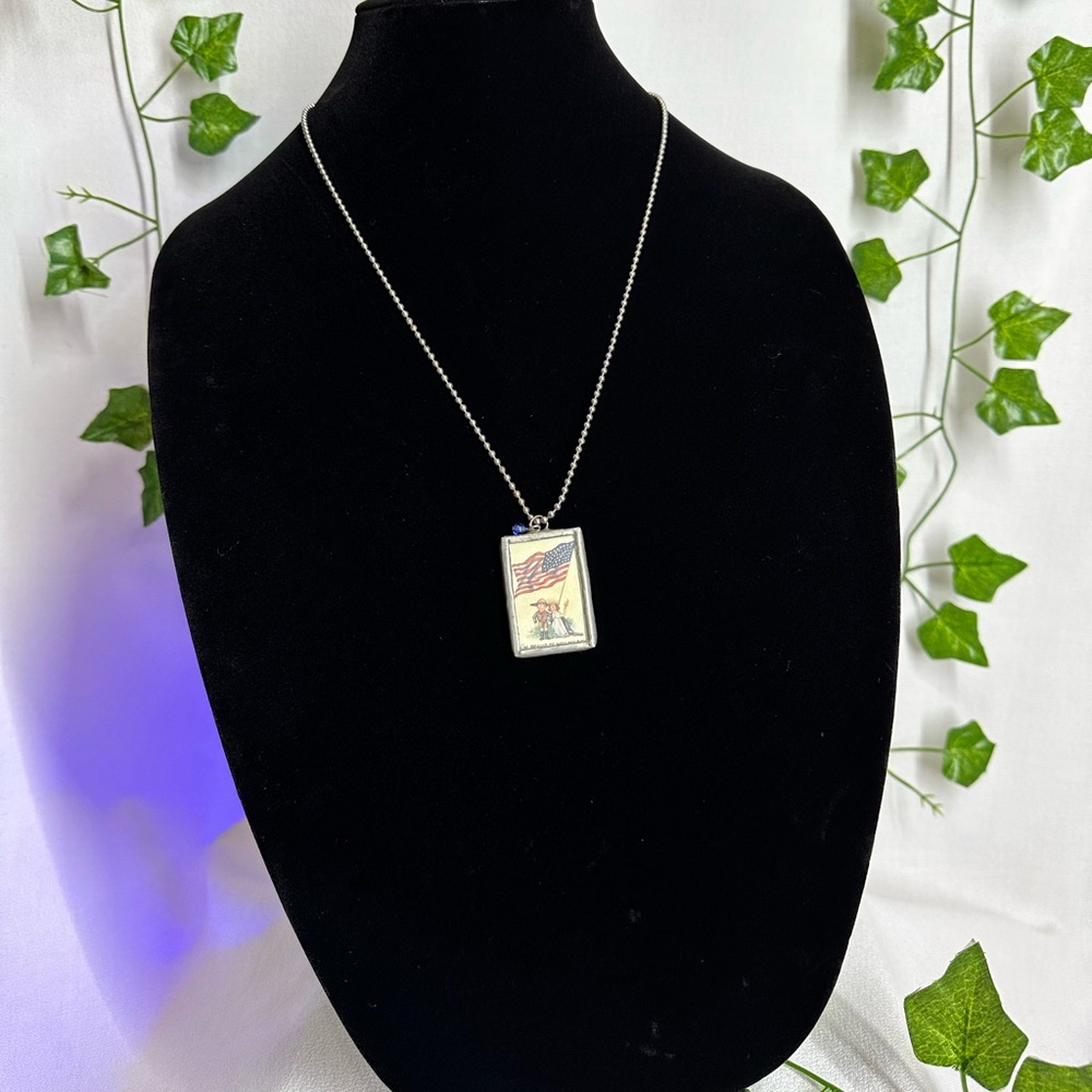 Vintage Dogtag Necklace With Cartoon Illustrations.